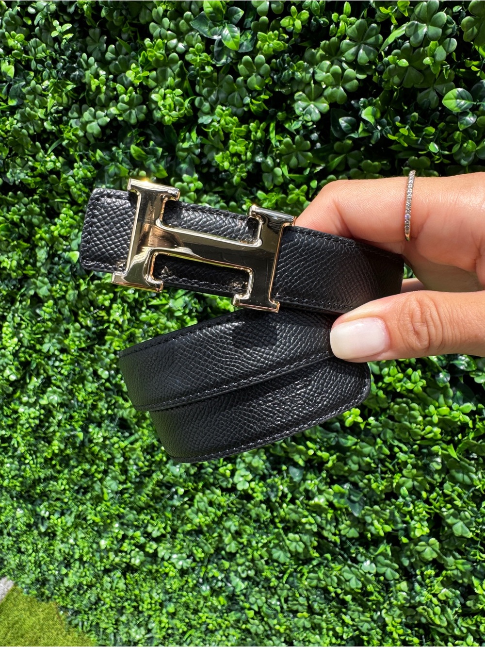 Black Constance H Belt with Gold Buckle
